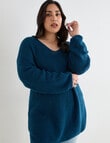 Studio Curve V-Neck Jumper with Side Splits, Deep Teal product photo View 04 S