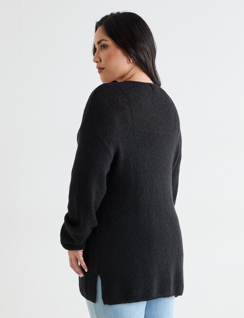Studio Curve V-Neck Jumper with Side Splits, Black product photo View 02 L