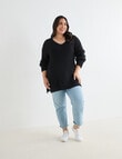Studio Curve V-Neck Jumper with Side Splits, Black product photo View 03 S