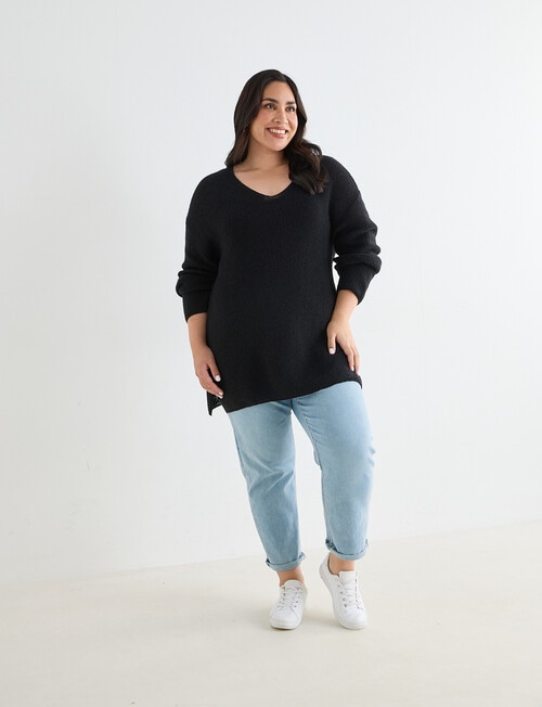 Studio Curve V-Neck Jumper with Side Splits, Black product photo View 03 L