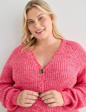 Studio Curve Multi Yarn V-Neck Cardigan, Raspberry product photo