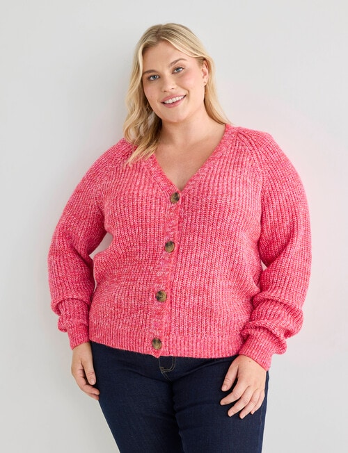 Studio Curve Multi Yarn V-Neck Cardigan, Raspberry product photo View 04 L