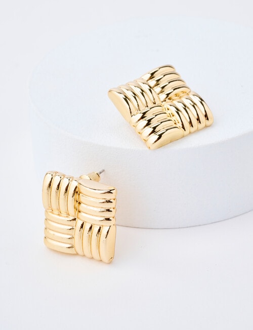 Whistle Square Earrings, Gold Tone product photo