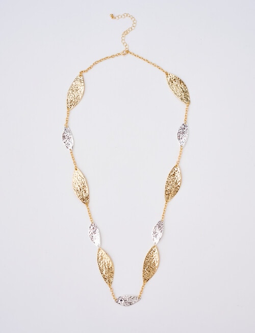Whistle Leaf Pendant Necklace, Silver & Gold Tone product photo