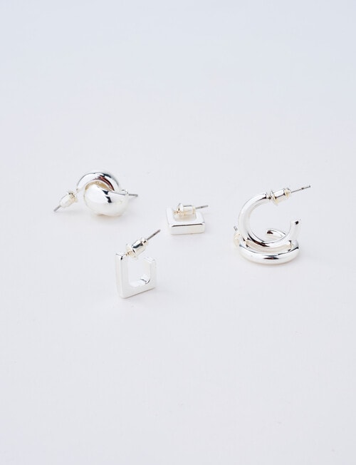 Whistle Sml Huggie Earring Set, 3-Pack, Silver Tone product photo View 02 L