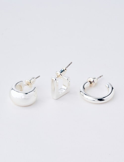 Whistle Sml Huggie Earring Set, 3-Pack, Silver Tone product photo View 03 L