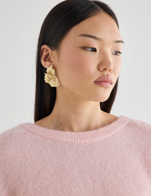 Whistle Floral Earrings, Gold Tone product photo
