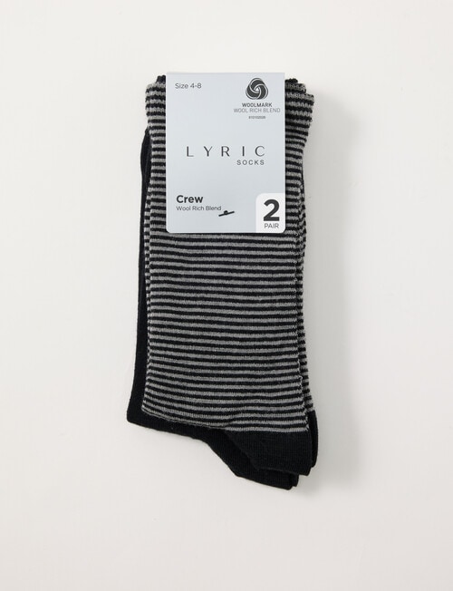 Lyric Wool Rich Crew Sock, 2-Pack, Fine Stripe Black product photo View 02 L