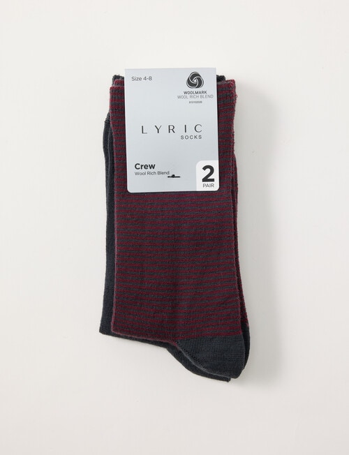 Lyric Wool Rich Crew Sock, 2-Pack, Fine Stripe Charcoal product photo View 02 L