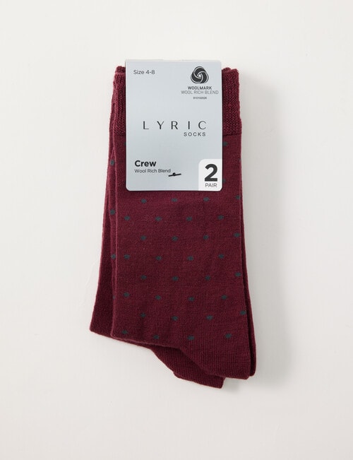 Lyric Wool Rich Spot Crew Sock, 2-Pack, Maroon product photo View 02 L