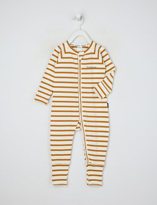 Bonds Wondersuit Rib Stripe Zippy, White & Brown product photo
