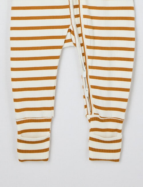 Bonds Wondersuit Rib Stripe Zippy, White & Brown product photo View 02 L