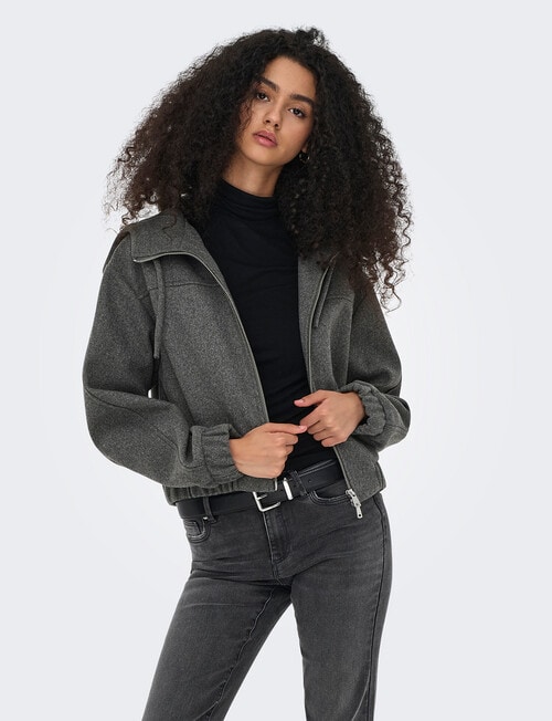 ONLY Adina Short Hood Jacket, Grey Marle product photo