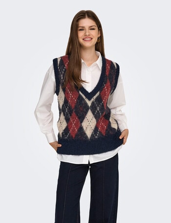 ONLY Noeme Argyle Vest, Night Sky product photo