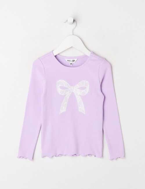 Mac & Ellie Lace Bow Long Sleeve Rib Tee, Lilac product photo