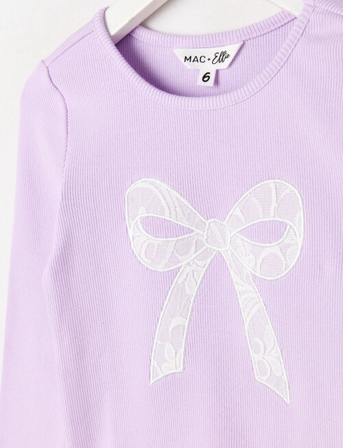 Mac & Ellie Lace Bow Long Sleeve Rib Tee, Lilac product photo View 02 L