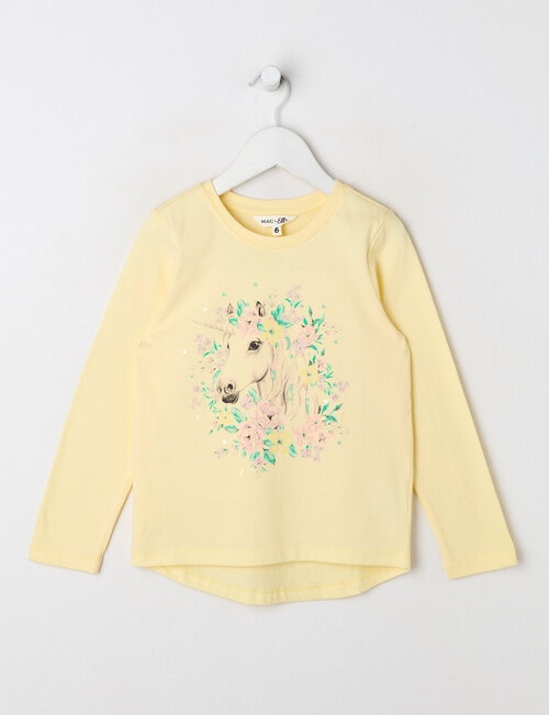 Mac & Ellie Unicorn Long Sleeve Tee, Pale Lemon product photo