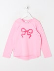 Mac & Ellie Sequin Bow Long Sleeve Tee, Pink Sugar product photo
