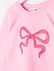 Mac & Ellie Sequin Bow Long Sleeve Tee, Pink Sugar product photo View 02 S