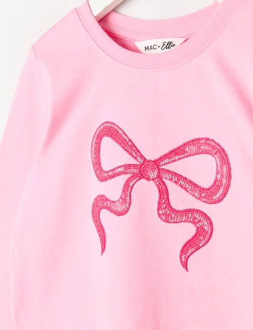 Mac & Ellie Sequin Bow Long Sleeve Tee, Pink Sugar product photo View 02 L