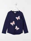 Mac & Ellie Sequin Butterflies Long Sleeve Tee, Navy product photo