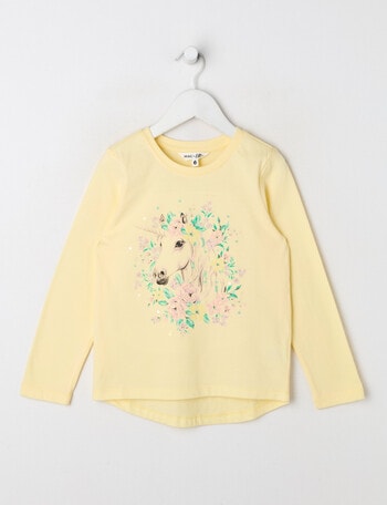 Mac & Ellie Unicorn Long Sleeve Tee, Pale Lemon product photo