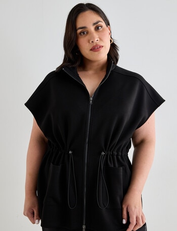 Studio Curve Knit Zip Thru Vest, Black product photo