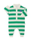 Bonds Rugby Stripe Frog Onesie , Green & Cream product photo