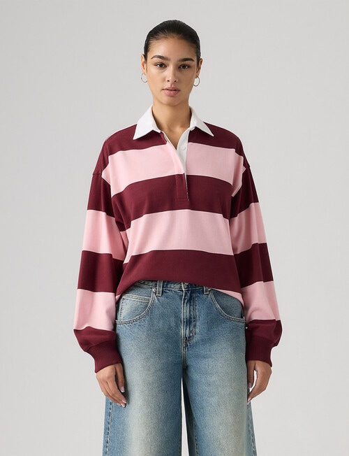 Levis Reenie Rugby Stripe Long Sleeve Top, Coral Blush product photo View 04 L
