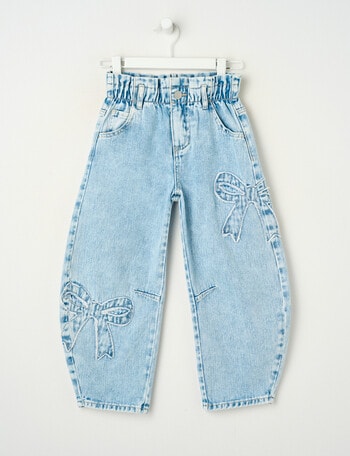 Mac & Ellie Bows Paperbag Barrel Jean, Washed Blue product photo