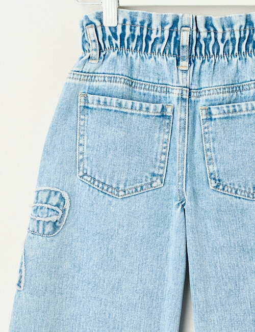 Mac & Ellie Bows Paperbag Barrel Jean, Washed Blue product photo View 02 L