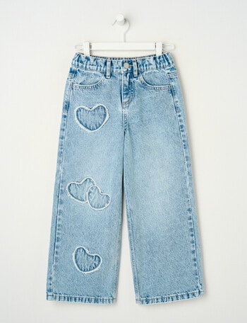 Mac & Ellie Applique Hearts Wide Leg Jean, Light Blue product photo