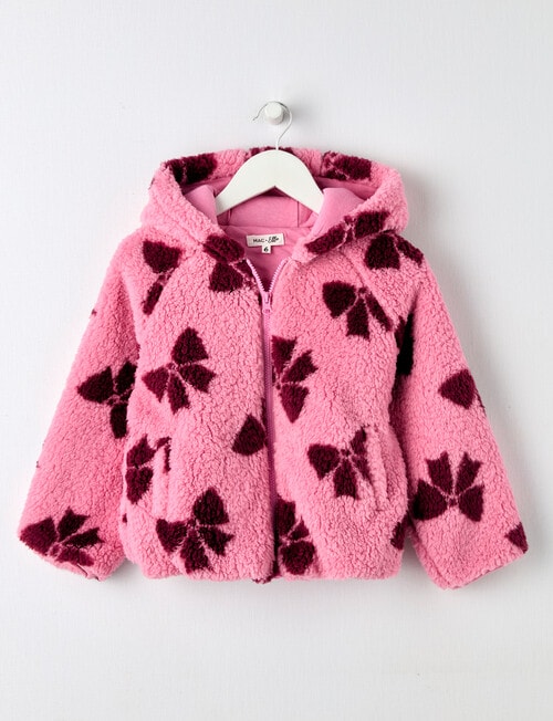 Mac & Ellie Bows Sherpa Hooded Jacket, Candy Pink product photo