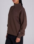 Champion Legacy Tonal Script Quarter Zip Crew Sweatshirt, Warm Chocolate Brown product photo View 02 S
