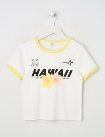 Switch Hawaii Short Sleeve Ringer Tee, White & Lemon product photo