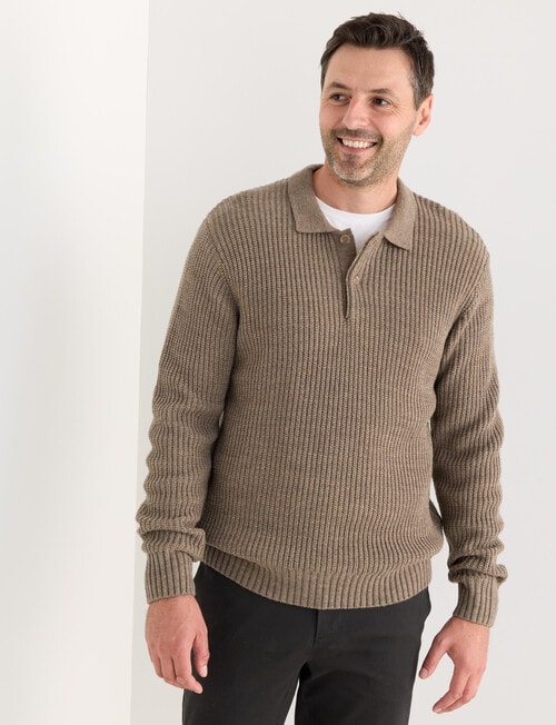 Chisel Button Neck Sweater, Sand product photo