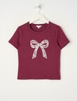 Switch Lace Bow Short Sleeve Baby Tee, Red Velvet product photo