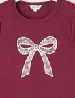 Switch Lace Bow Short Sleeve Baby Tee, Red Velvet product photo View 02 S
