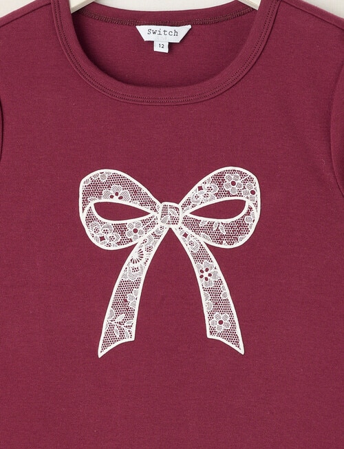 Switch Lace Bow Short Sleeve Baby Tee, Red Velvet product photo View 02 L