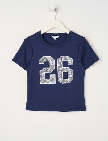 Switch Lace Number Short Sleeve Baby Tee, Navy product photo