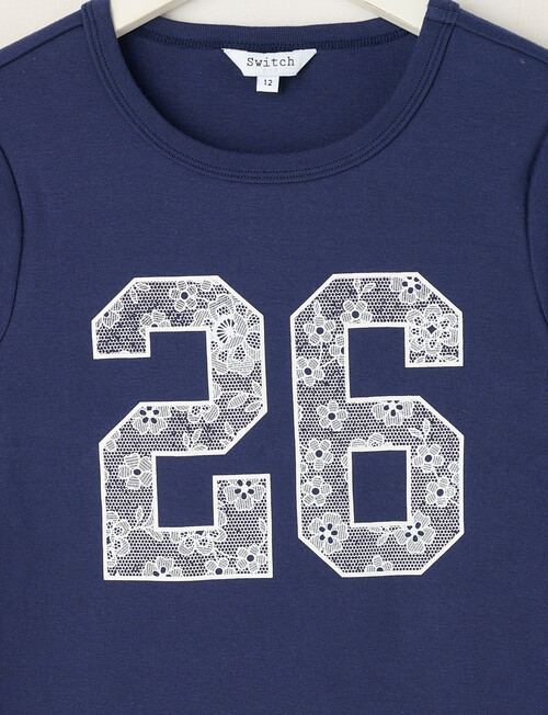 Switch Lace Number Short Sleeve Baby Tee, Navy product photo View 02 L