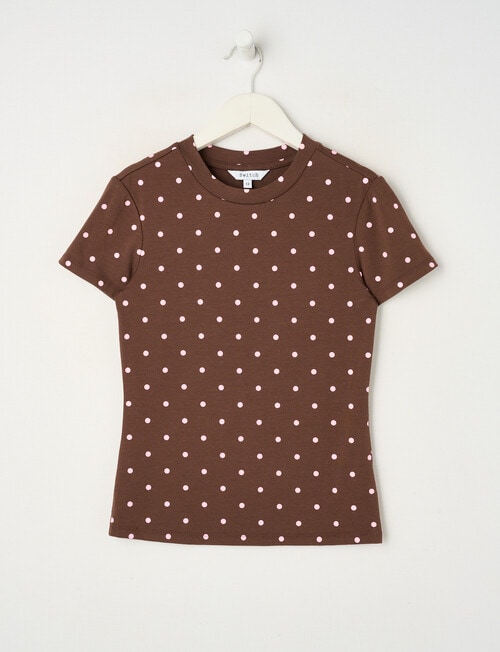 Switch Polka Dot Giselle Short Sleeve Tee, Chocolate & Baby Pink product photo