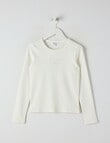 Switch Emma Studded Bow Long Sleeve Rib Tee, Vanilla product photo