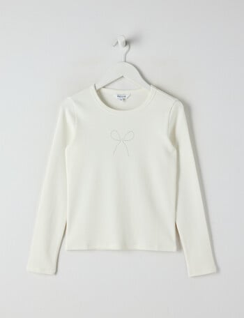 Switch Emma Studded Bow Long Sleeve Rib Tee, Vanilla product photo