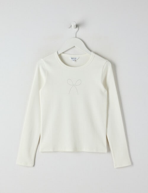 Switch Emma Studded Bow Long Sleeve Rib Tee, Vanilla product photo