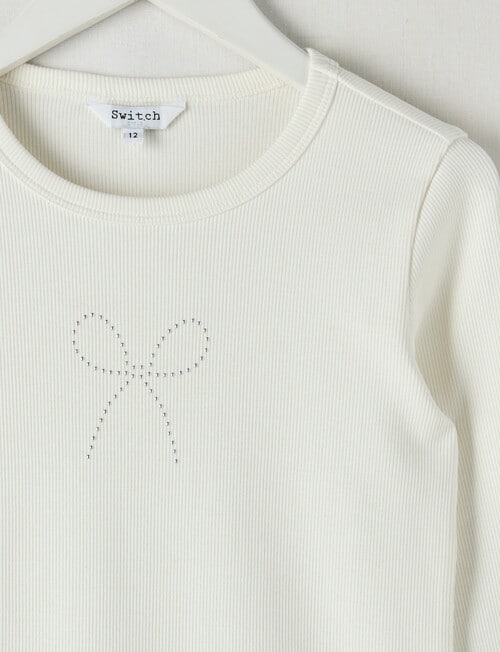 Switch Emma Studded Bow Long Sleeve Rib Tee, Vanilla product photo View 02 L