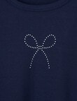 Switch Studded Bow Emma Long Sleeve Rib Tee, Navy product photo View 02 S