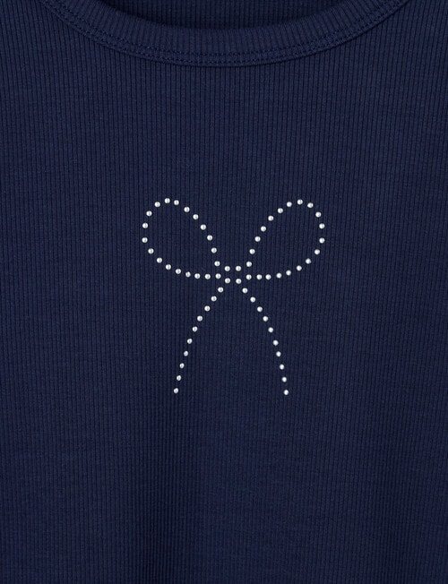 Switch Studded Bow Emma Long Sleeve Rib Tee, Navy product photo View 02 L
