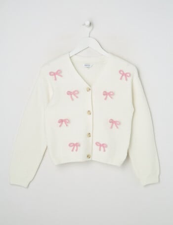 Switch Bow Cardigan, Vanilla & Pink Poppy product photo