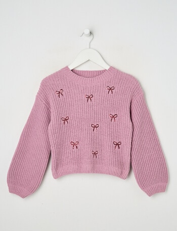 Mac & Ellie Sequin Bows Chenille Jumper, Mauve product photo